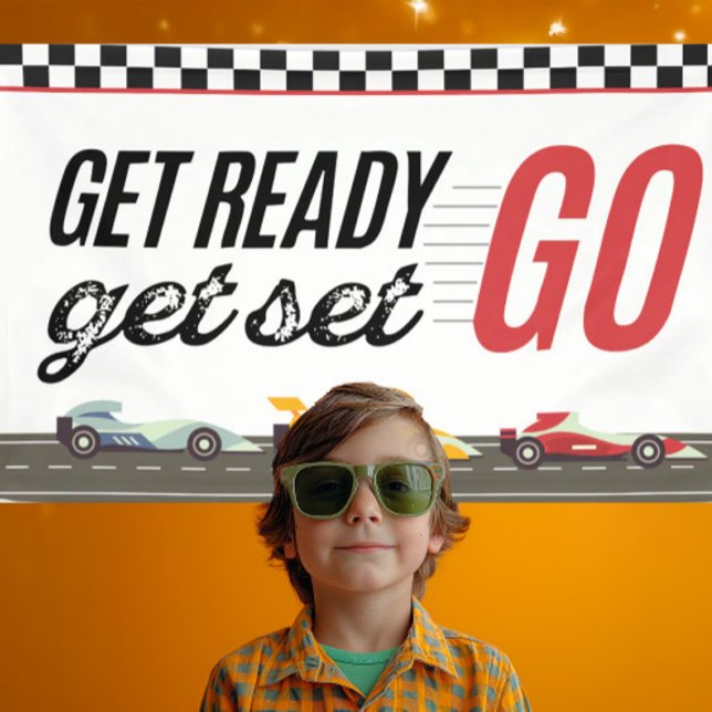 Hol dich bereit und hol Set Go! Race Car Birthday  Banner (Von Creator hochgeladen)