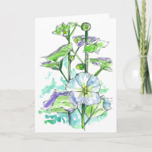 Hol dir bald White Hollyhocks Watercolor Blume Karte
