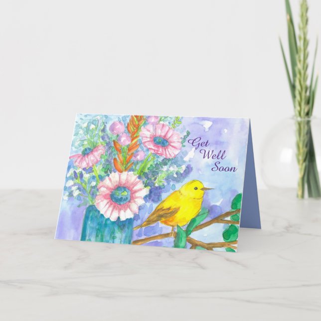 Hol dir bald Yellow Bird Blume Bouquet Karte (Vorderseite)