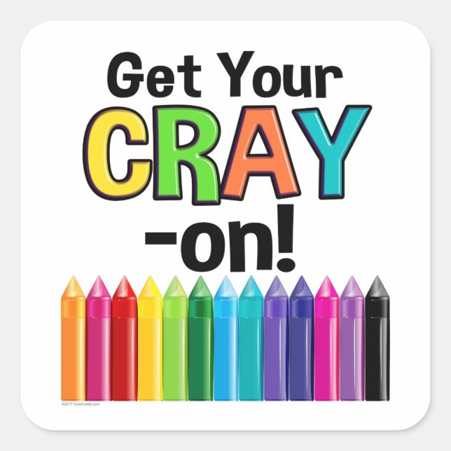 Hol dir deinen Cray On Rainbow Crazy Crayon Art Te Quadratischer Aufkleber (Vorderseite)