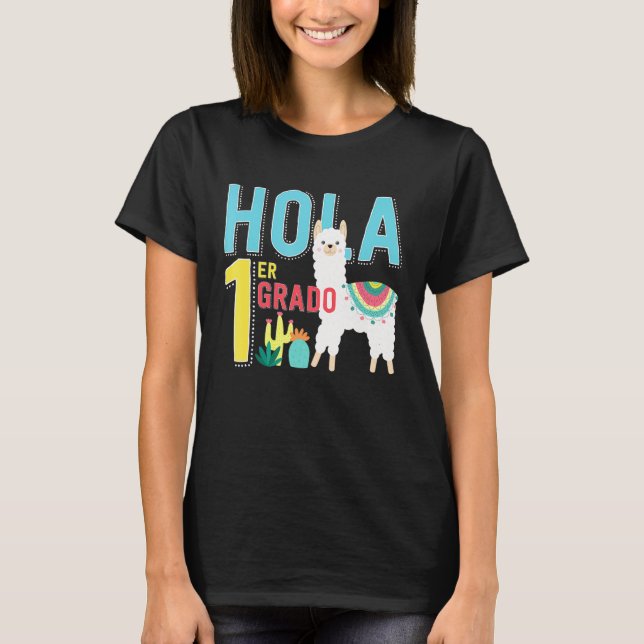 Hola 1 er Primer Grado Llama Zurück zur Schule Spa T-Shirt (Vorderseite)