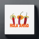 Hola Amigo Fotoplatte<br><div class="desc">Hola Amigo. Three hot chili peppers, three amigos in sombreros. Text Hola Amigo. Funny prints, gifts and shirts for fun and good mood.</div>