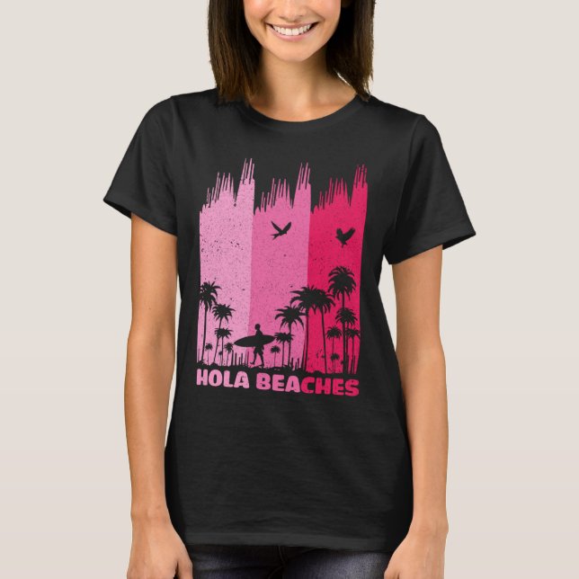 Hola Beaches Retro Surfing Summer Palm Tree Family T-Shirt (Vorderseite)