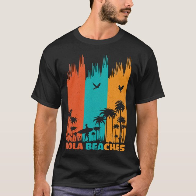 Hola Beaches Retro Surfing Summer Palm Tree Family T-Shirt (Vorderseite)