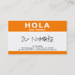 Hola me llamo (orange) visitenkarte