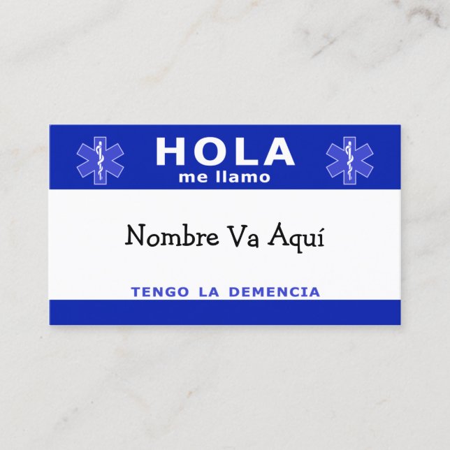 HOLA me llamo y tengo la demencia Visitenkarte (Vorderseite)