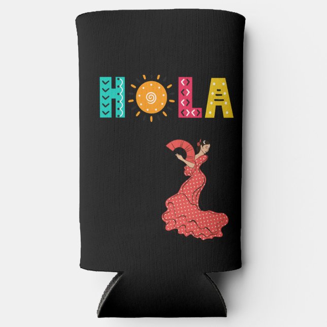 Hola! Spanisches Thema/Senorita/bearbeitbare Bezei Selters Dosenkühler (Vorderseite)