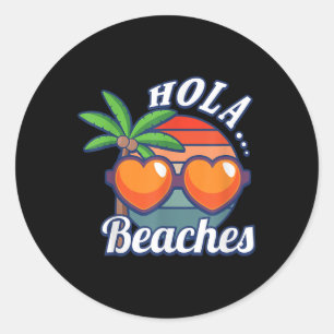 Hola Strände Funny Palm Tree Sommer Fun Beach Enge Runder Aufkleber
