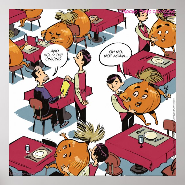 Hold The Onions Funny Food Service Cartoon Poster (Vorne)