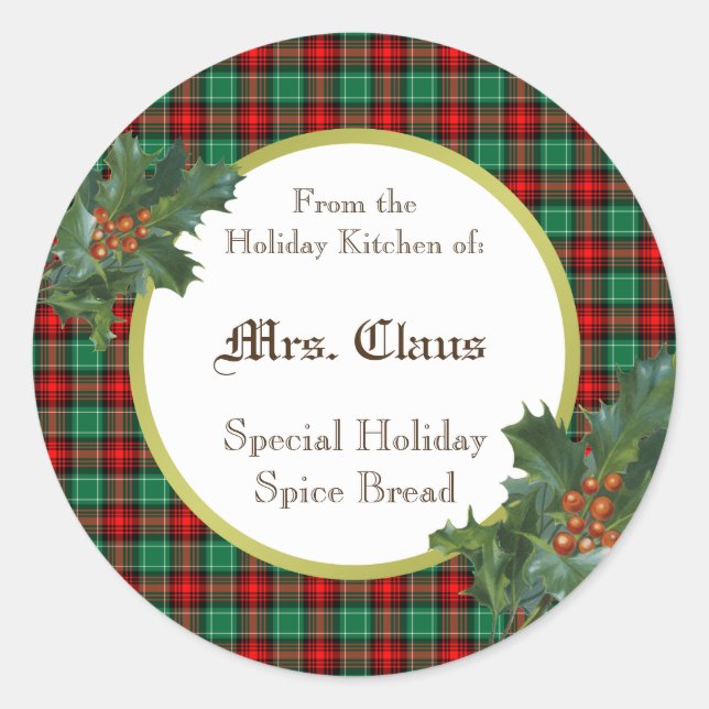 Holday Kitchen Holly Kariert Backaufkleber Runder Aufkleber (Vorderseite)