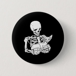 Holding Cat Funny Halloween Skull Sphynx Cat Button