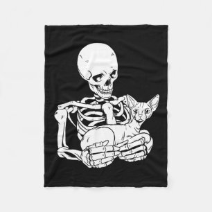 Holding Cat Funny Halloween Skull Sphynx Cat Fleecedecke