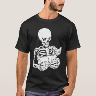 Holding Cat Funny Halloween Skull Sphynx Cat T-Shirt