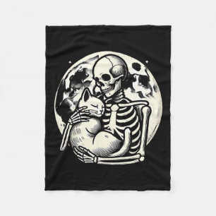 Holding Cat Spooky Skull Halloween Gothic Kitty Fleecedecke
