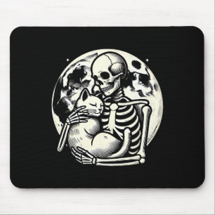 Holding Cat Spooky Skull Halloween Gothic Kitty Mousepad