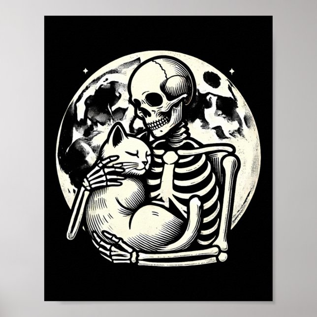 Holding Cat Spooky Skull Halloween Gothic Kitty Poster (Vorne)