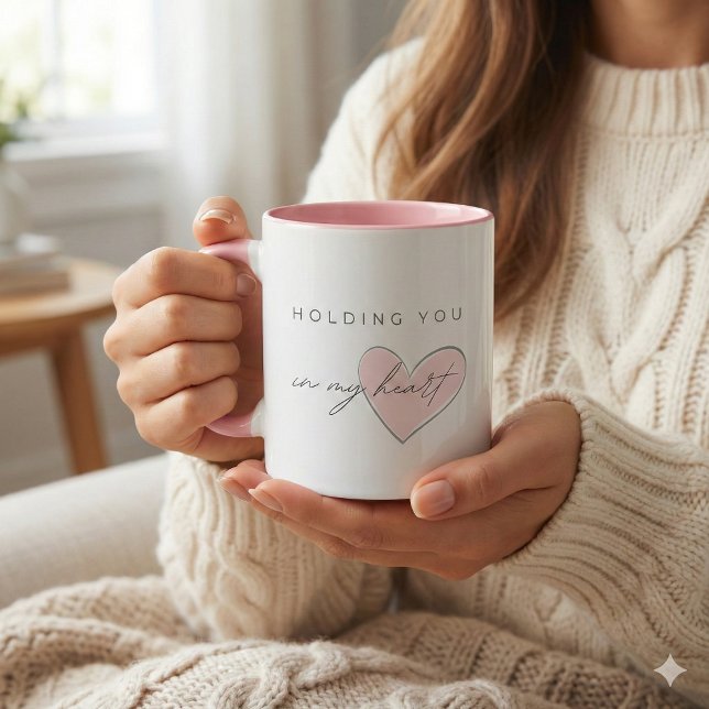 Holding You In My Heart Mug Tasse (Show your sympathy with this thoughtful, "Holding you in my heart" mug! )