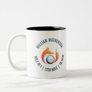 Hole-in-One-Fuchs und Ball personalisiert Zweifarbige Tasse
