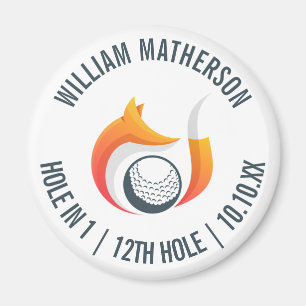 Hole in One Fuchs und Golfball personalisiert Magnet
