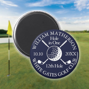 Hole in One Golfball und Schläger in Marineblau Magnet