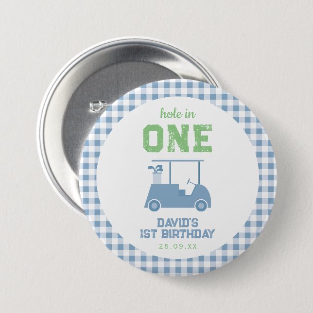 Hole in One Par Tee Boy 1st Birthday Button (Vorne & Hinten)