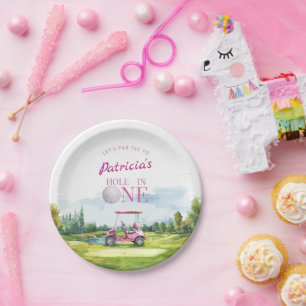 Hole In One Pink Golf 1. Geburtstag Pappteller