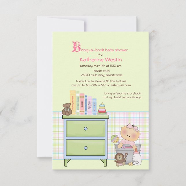 Holen Sie eine Buch-Mädchen-Babyparty-Einladung Einladung (Vorderseite)