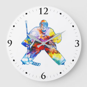 Holen Sie ihm Hockey-Tormann-Aquarell Große Wanduhr