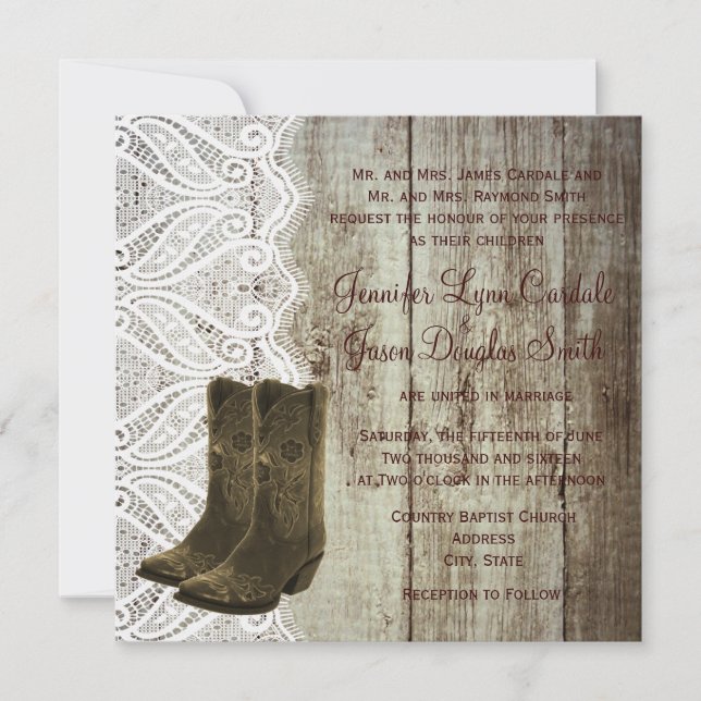 Holen Sie Ihre Stiefel Cowboy Hochzeit Einladungen (Vorderseite)