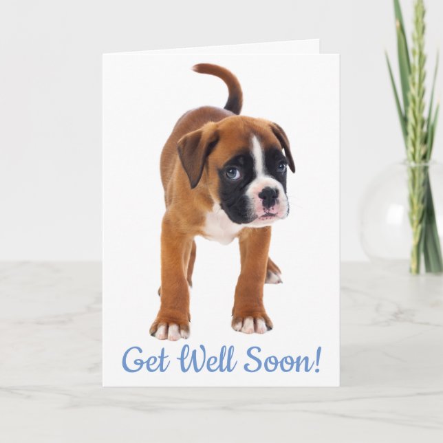 Holen Sie sich bald gut Boxer Dog Grußkarte - Vers Karte (Vorderseite)