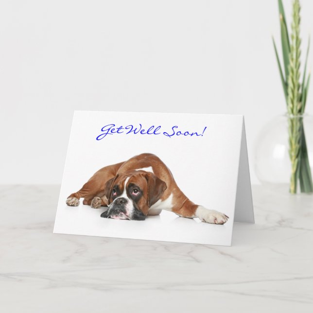 Holen Sie sich bald gut Boxer Dog Grußkarte - Vers Karte (Vorderseite)