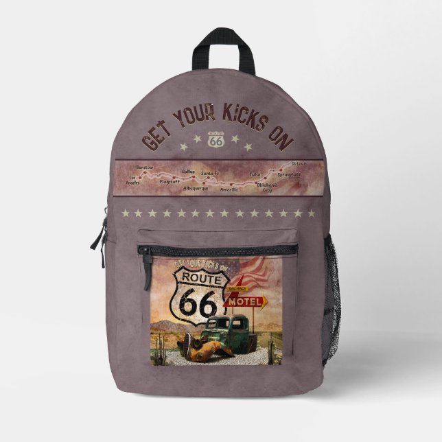 Holen Sie sich Ihre Kicks auf Route 66 Bedruckter Rucksack (Vorderseite)