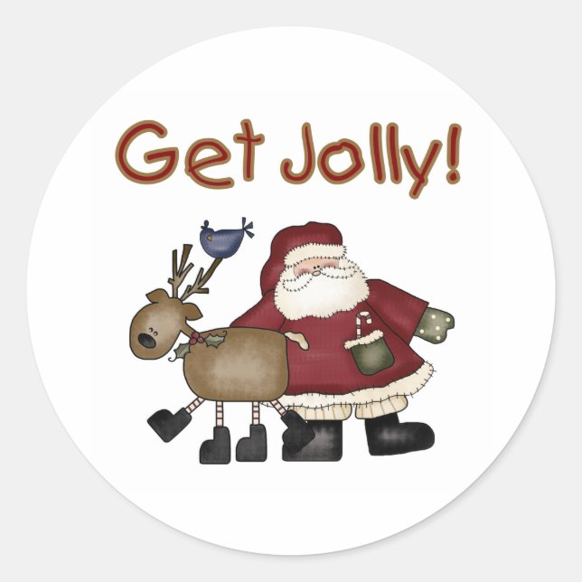 Holen Sie sich Jolly Santa und Reindeer Runder Aufkleber (Vorderseite)
