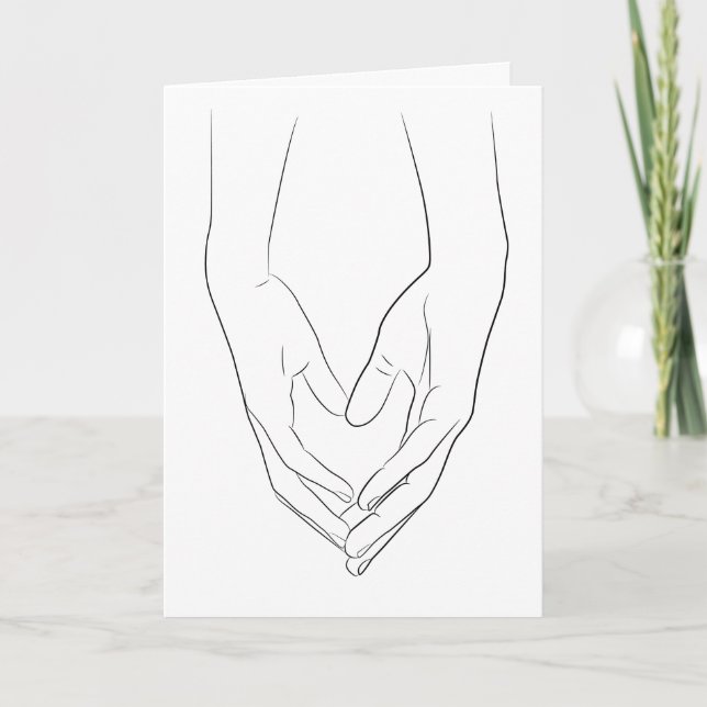 Holen von Händen Herz Minimal Linie Kunst Niedlich Karte (Vorderseite)