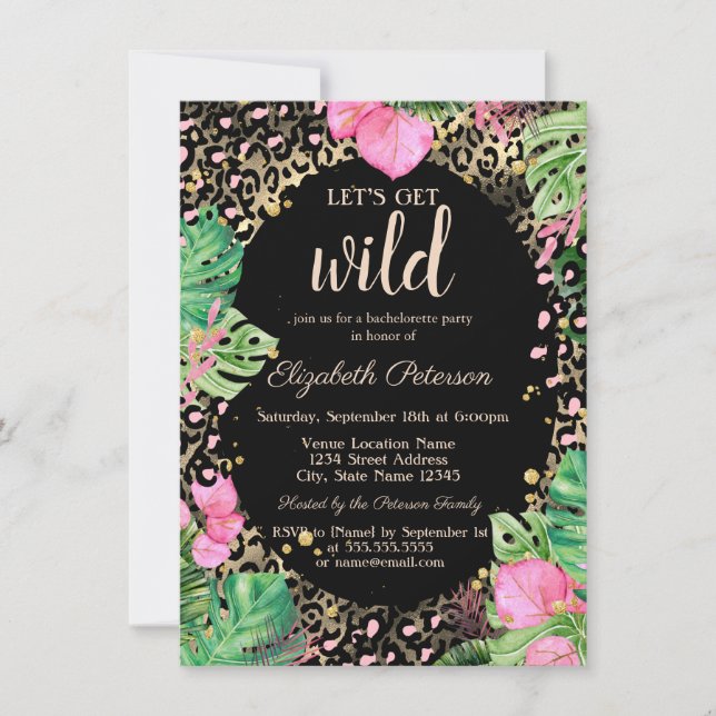 Holen wir uns Wild Gold Leopard Print-Blätter Einladung (Vorderseite)