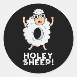 Holey Sheep Funny Animal Pub Dark BG Runder Aufkleber