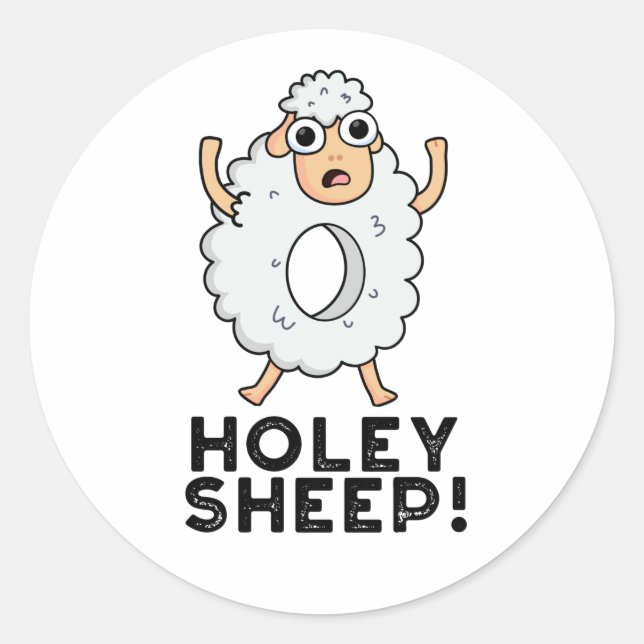 Holey Sheep Funny Animal Puff Runder Aufkleber (Vorderseite)