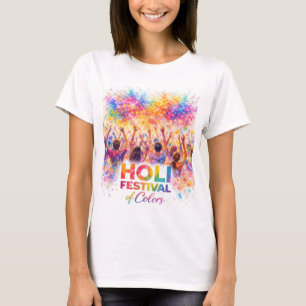 Holi Festival Crowd Celebration Watercolor Art T-Shirt