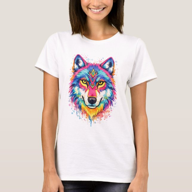 Holi Wolf Aquarell T-Shirt - Blau (Vorderseite)