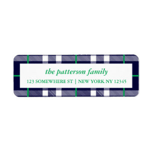 Holiday Address Label Kariert Border Navy
