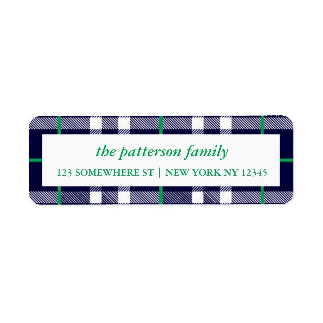 Holiday Address Label Kariert Border Navy (Vorne)