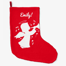 Holiday Angel blasing Trumpet Name individuell ein Großer Weihnachtsstrumpf
