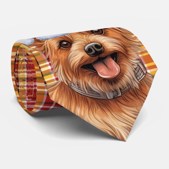 Holiday Australian Terrier Dog Kariert Weihnachten Krawatte (Gerollt)