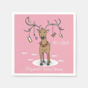 Holiday Baby Shower Girl Christmas Pink Napkin Serviette