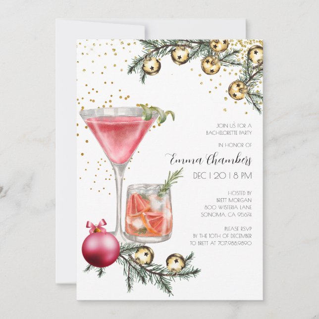 Holiday Bachelorette Cocktail Party Einladung (Vorderseite)