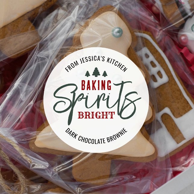 Holiday Baking Spirituosen Helle Weihnachtskekse Runder Aufkleber (Baking spirits bright labels that are sure to impress with modern holiday design and fun colors)