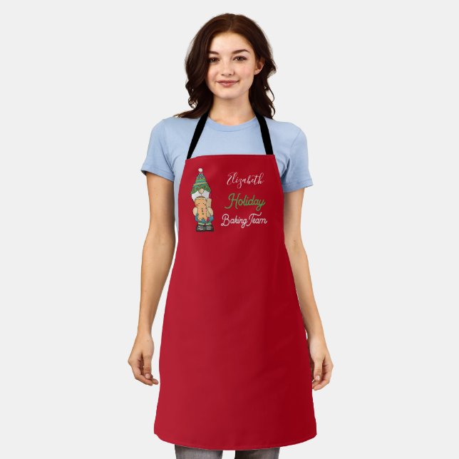 Holiday Baking Team Niedlich Gnome Rote Weihnachts Schürze (Getragen)