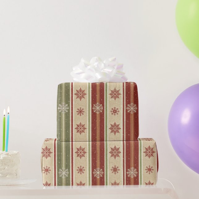 Holiday Bands with Rustic Snowflakes Christmas Geschenkpapier (Partygeschenke)