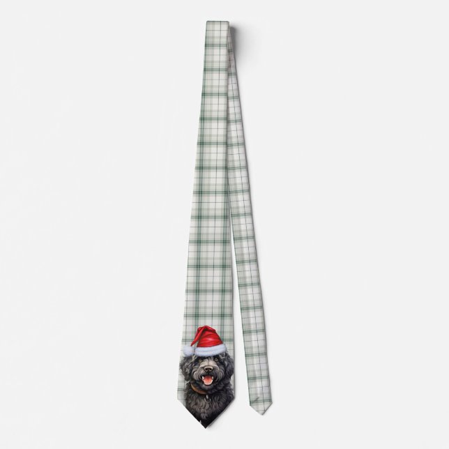 Holiday Barbet Dog Grün Karierte Weihnachten Krawatte (Vorderseite)