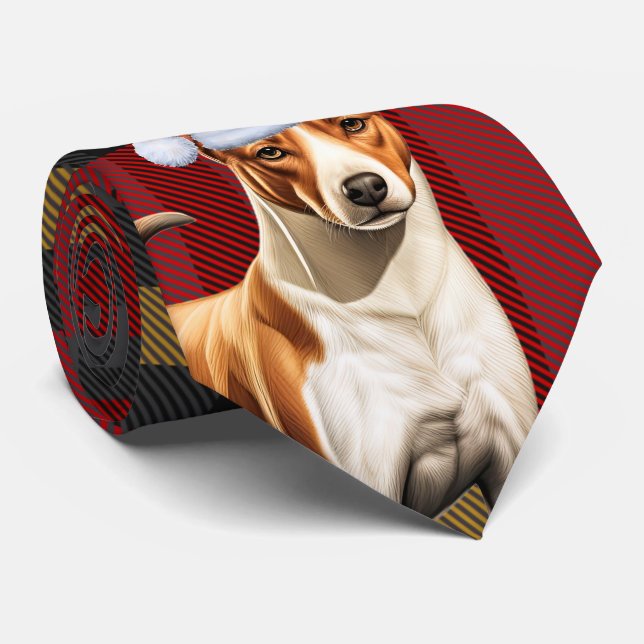 Holiday Basenji Dog Karierte Weihnachten Rot und G Krawatte (Gerollt)